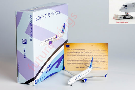 1:400 NG Models NG88037 United Airlines B737 MAX8 N37318 Aircraft Model+Free Tractor