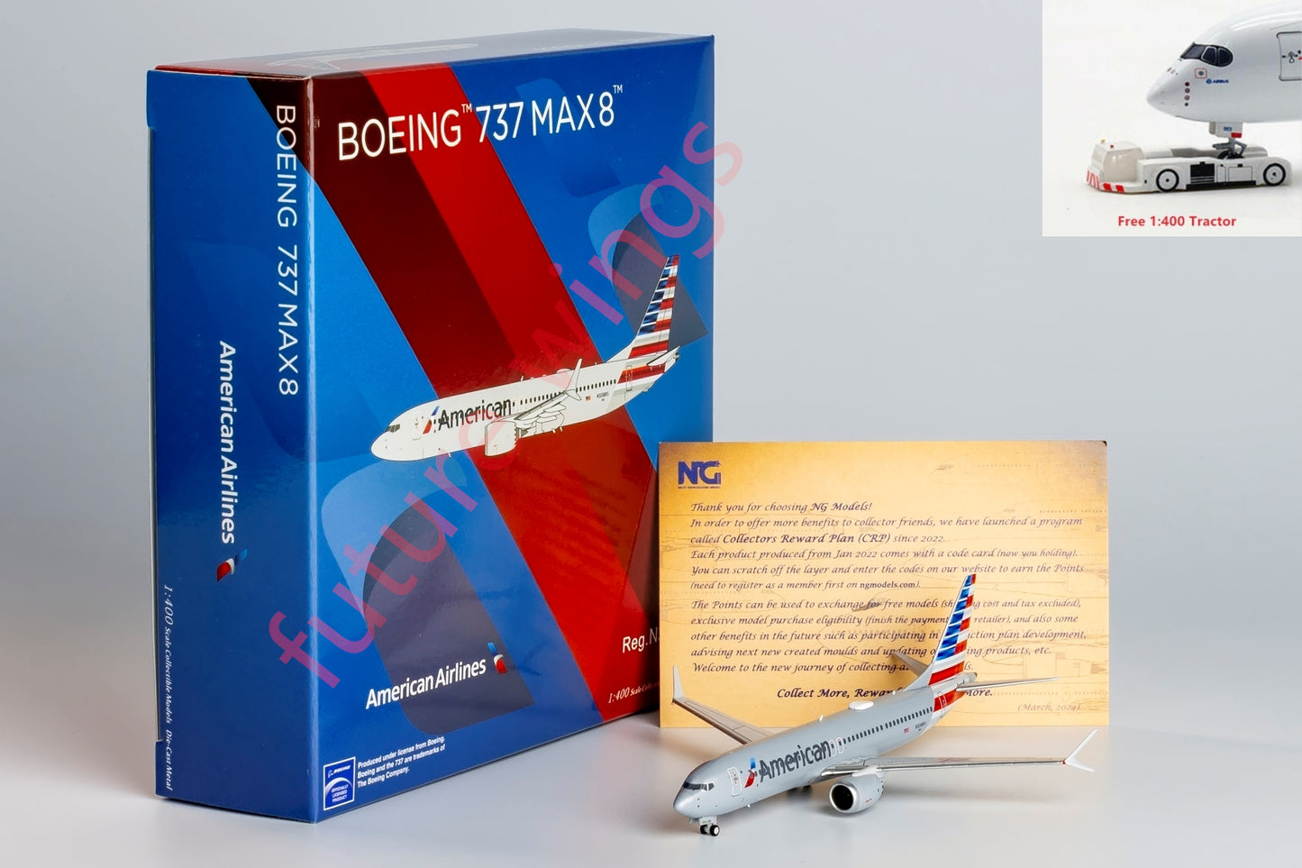 1:400 NG Models NG88033 American Airlines B737 MAX8 N338RS Aircraft Model+Free Tractor