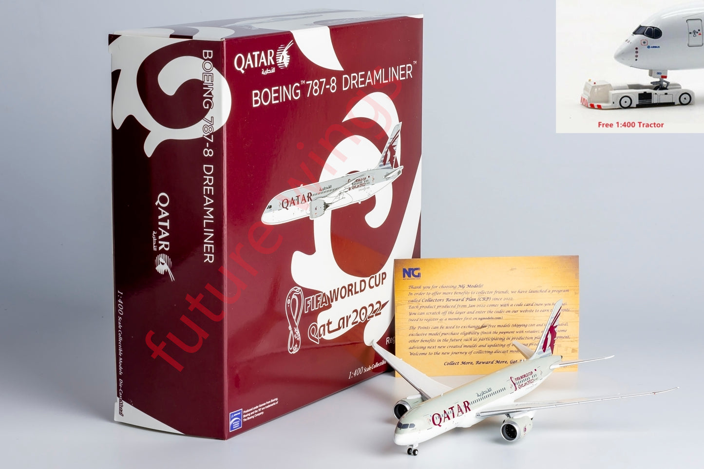 1:400 NG Models NG59010 Qatar Airways B787-8 A7-BCE Aircraft Model+Free Tractor