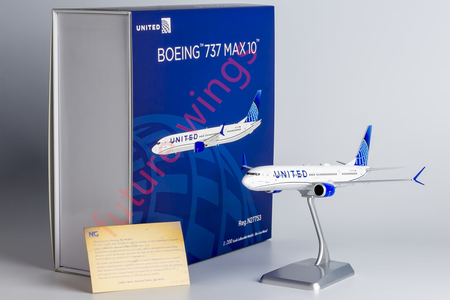 1:200 NG Models NG95001 United Airlines B737 MAX10 N27753 Aircraft Model With Stand