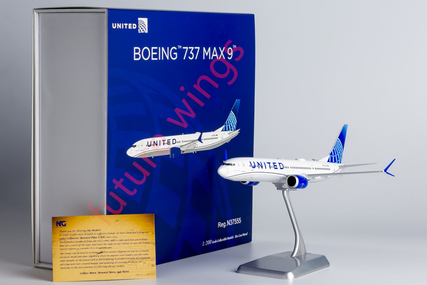 1:200 NG Models NG94001 United Airlines B737 MAX9 N37555 Aircraft Model With Stand