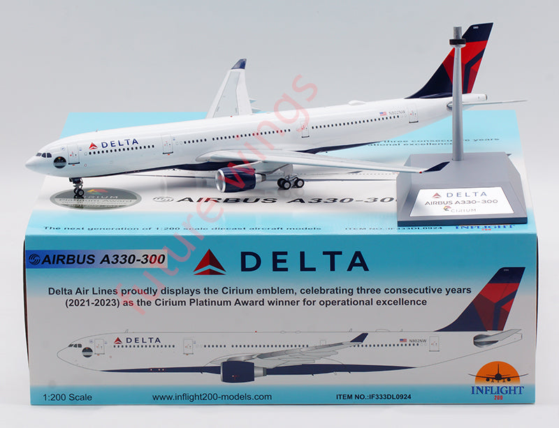 1:200 InFlight200 Delta Airlines A330-300 N802NW Aircraft Model With Stand