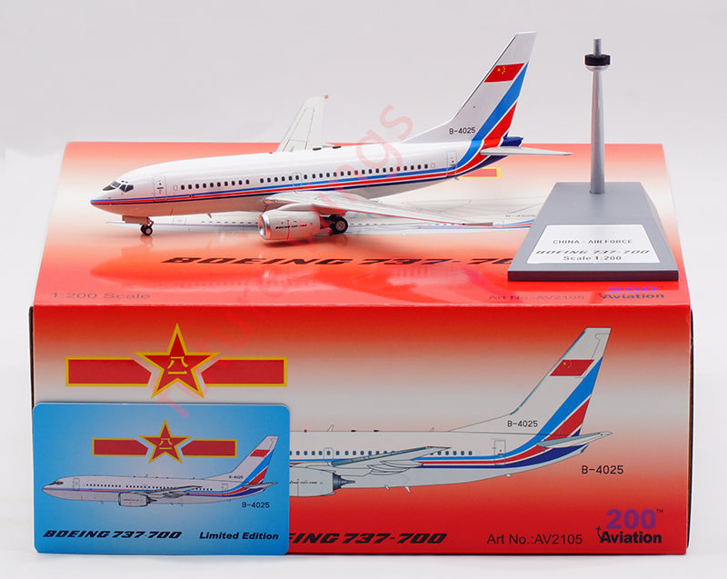 1:200 Aviation200 China Air Force B737-700 B-4025 Aircraft Model With Stand