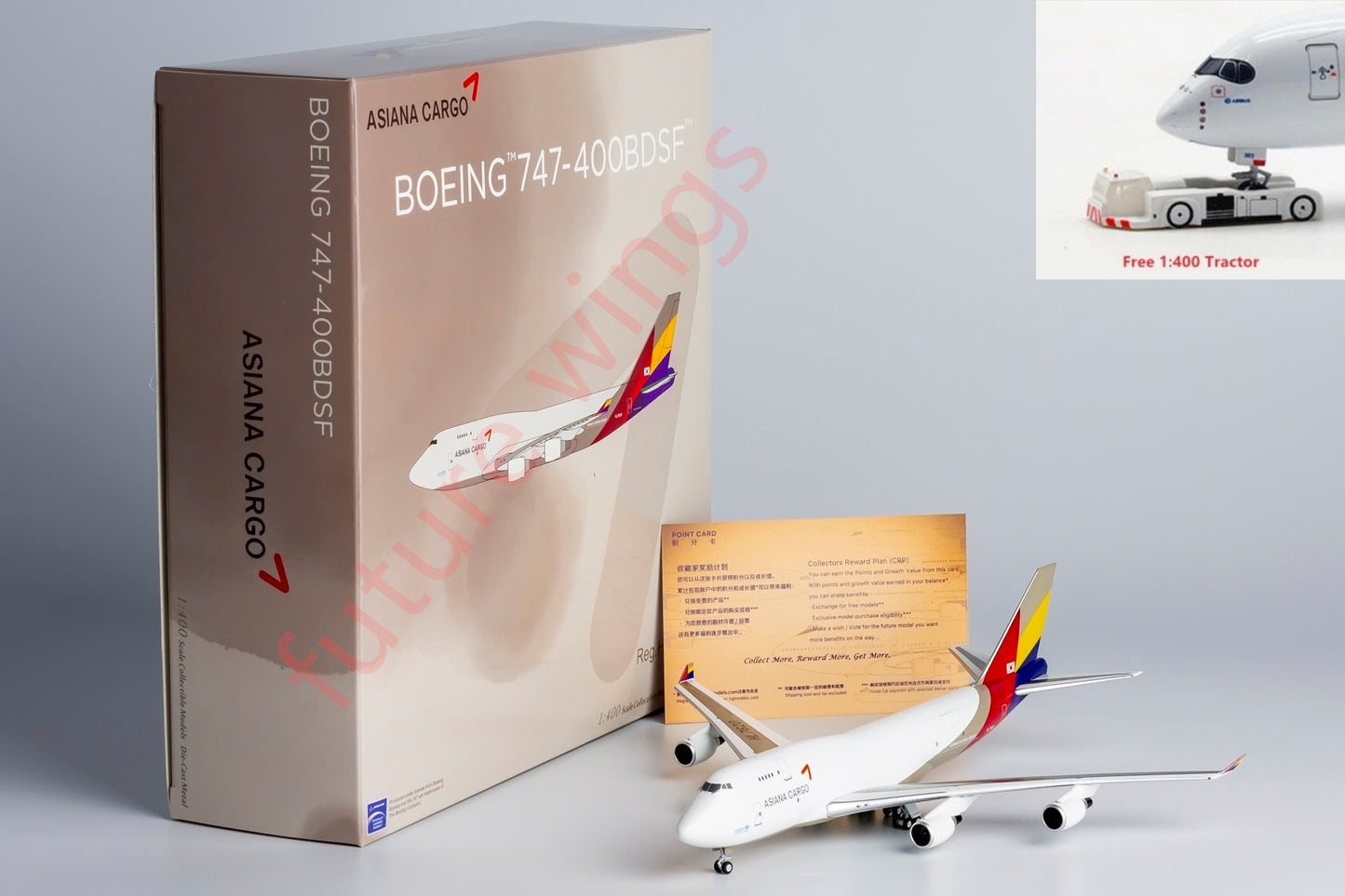 1:400 NG Lite AAR010 Asiana Cargo B747-400BDSF HL7620 Aircraft Model+Free Tractor