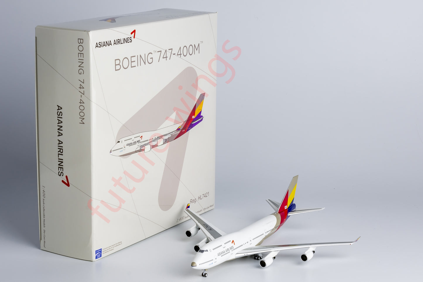 1:400 NG Lite AAR009 Asiana Cargo B747-400M HL7421 Aircraft Model+Free Tractor