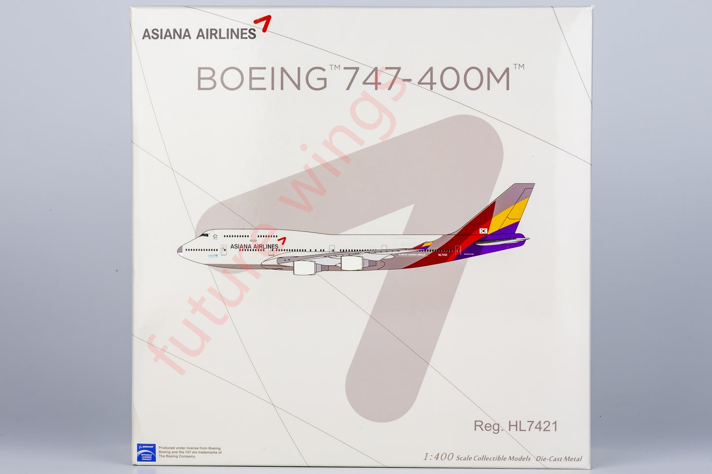 1:400 NG Lite AAR009 Asiana Cargo B747-400M HL7421 Aircraft Model+Free Tractor