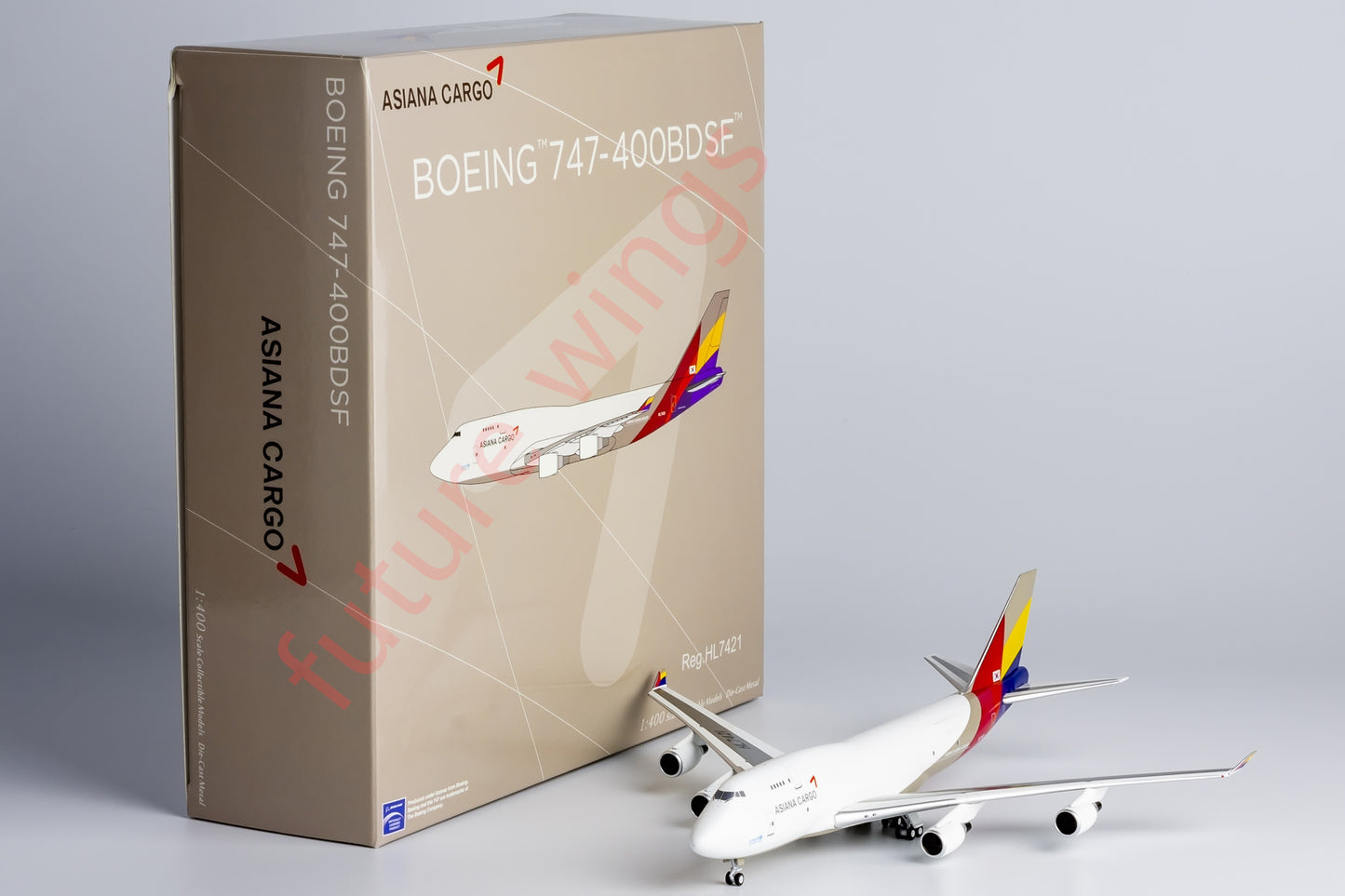 1:400 NG Lite AAR008 Asiana Cargo B747-400BDSF HL7421 Aircraft Model+Free Tractor