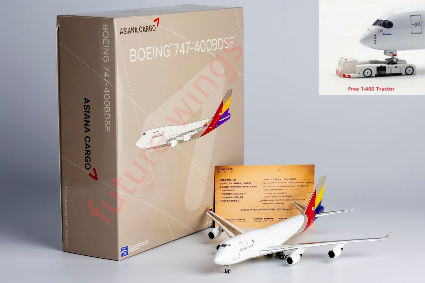 1:400 NG Lite AAR008 Asiana Cargo B747-400BDSF HL7421 Aircraft Model+Free Tractor