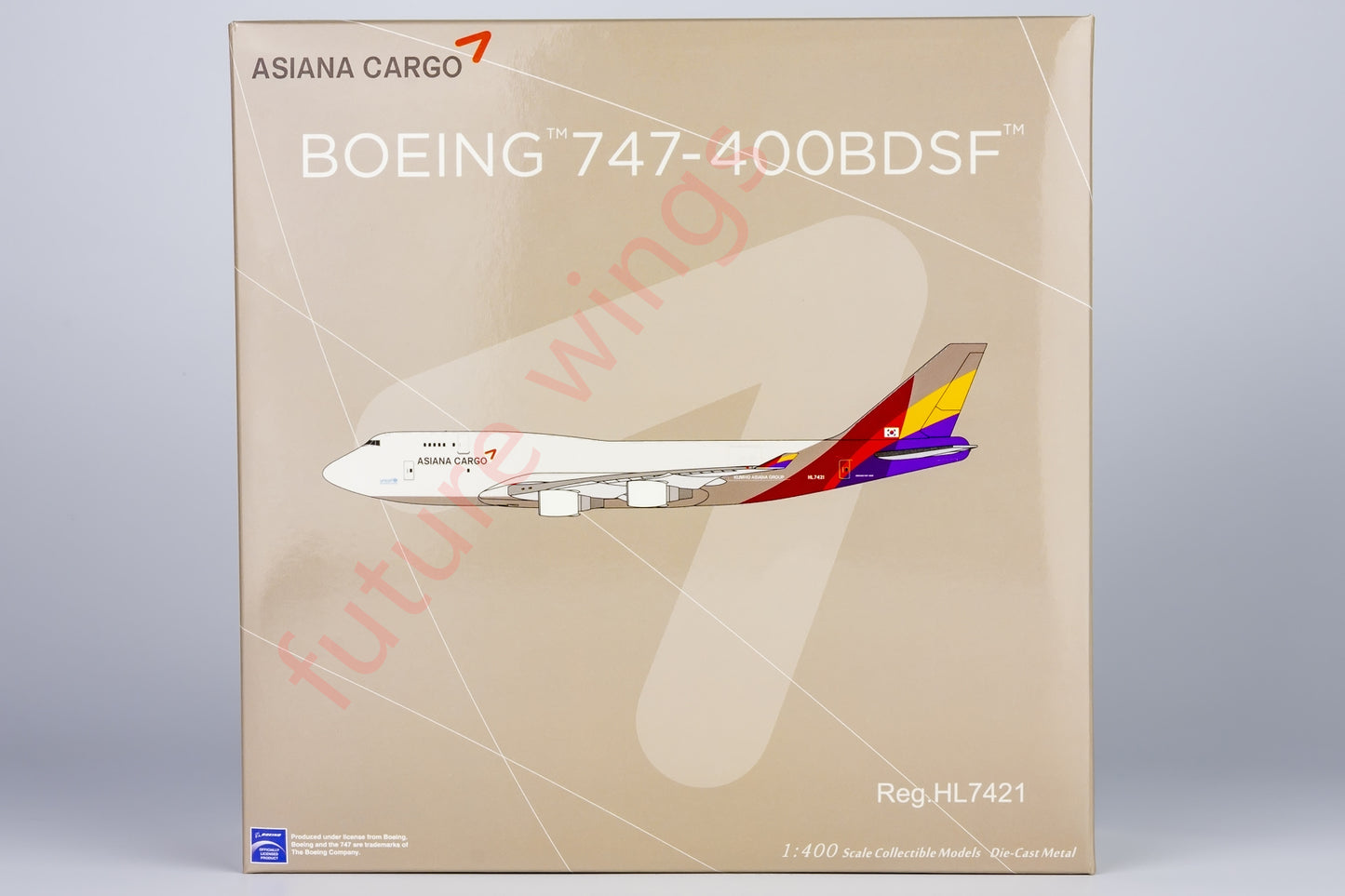 1:400 NG Lite AAR008 Asiana Cargo B747-400BDSF HL7421 Aircraft Model+Free Tractor