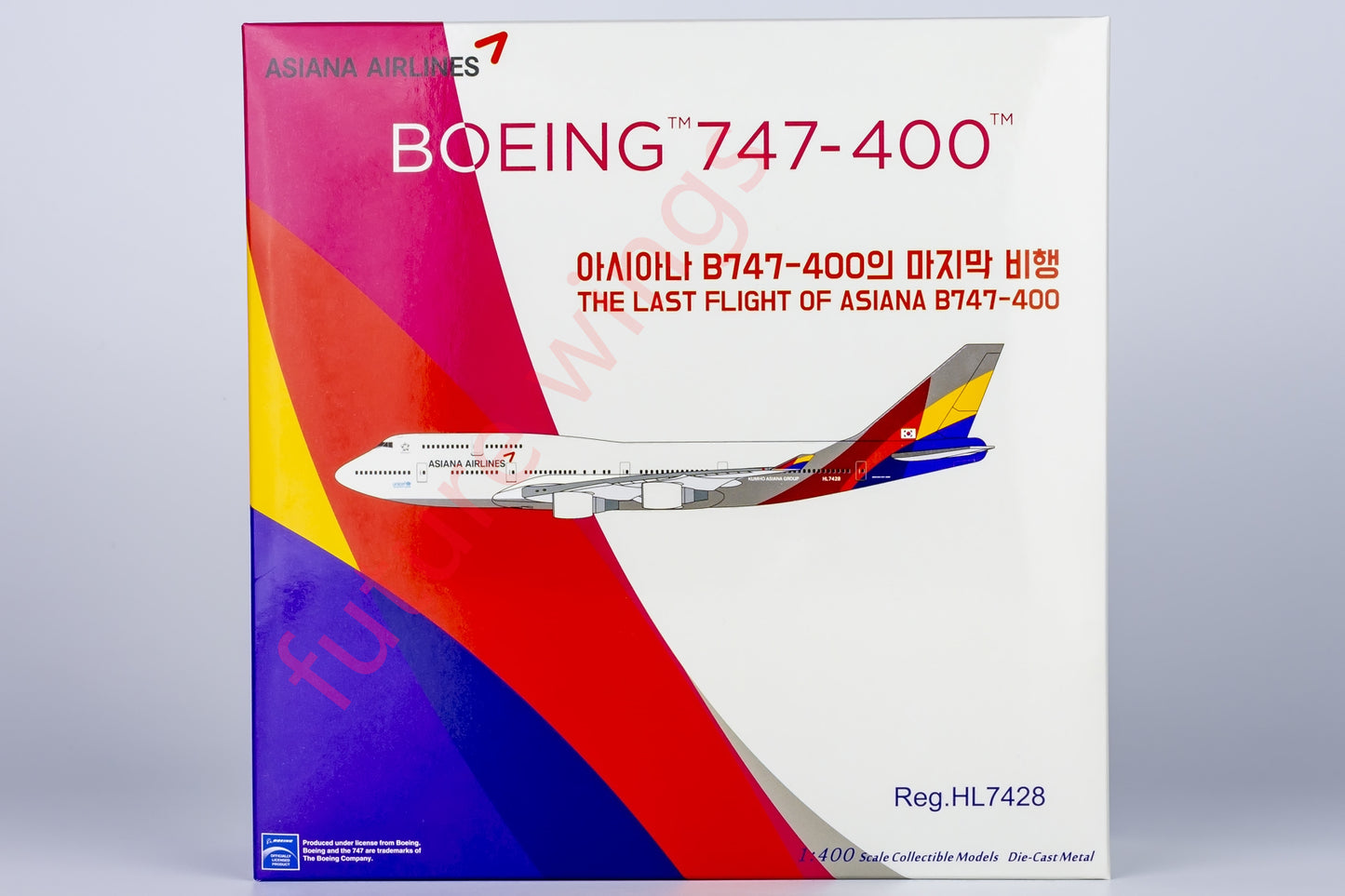 1:400 NG Lite AAR007 Asiana B747-400 HL7428 "Last Fright" Aircraft Model+Free Tractor