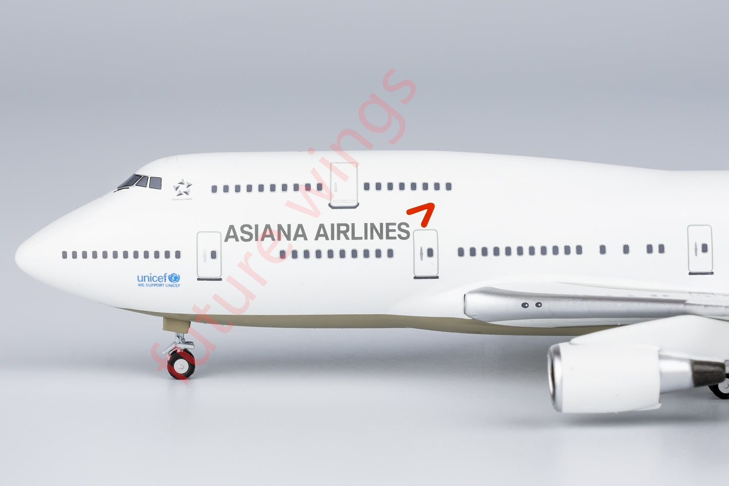 1:400 NG Lite AAR007 Asiana B747-400 HL7428 "Last Fright" Aircraft Model+Free Tractor