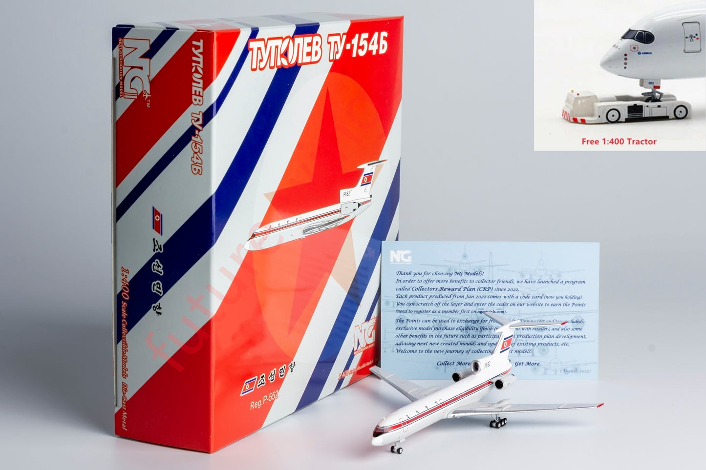 1:400 NG Models NG54011 Air Koryo Tupolev TU-154B P-552 Aircraft Model+Free Tractor