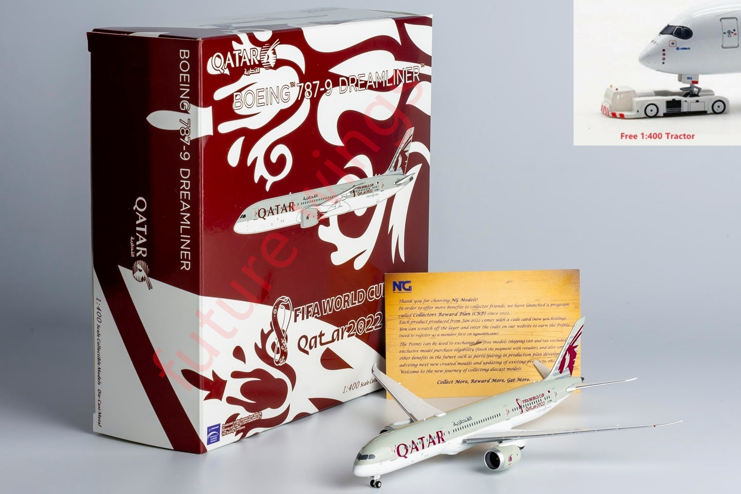 1:400 NG Models NG55098 Qatar Airways B787-9 A7-BHC Aircraft Model+Free Tractor