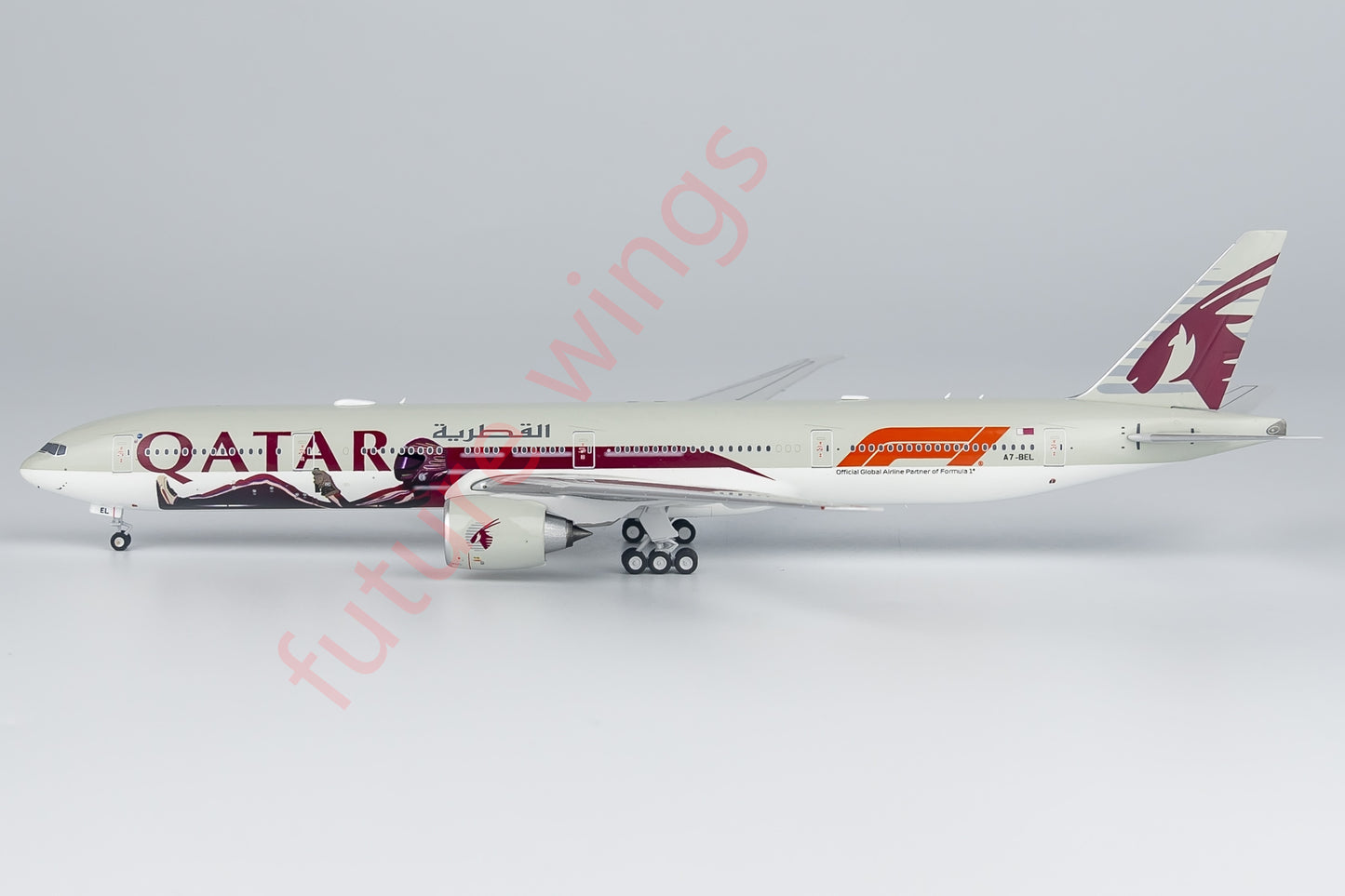 1:400 NG Models NG73038 Qatar Airways B777-300ER A7-BEL "F1" Aircraft Model+Free Tractor