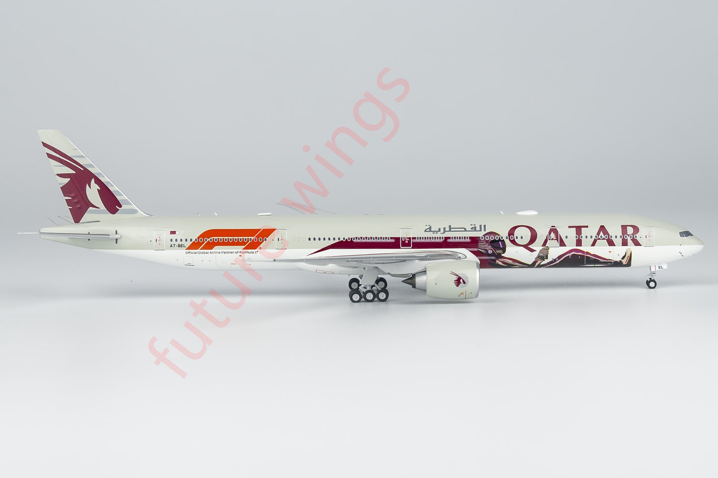 1:400 NG Models NG73038 Qatar Airways B777-300ER A7-BEL "F1" Aircraft Model+Free Tractor