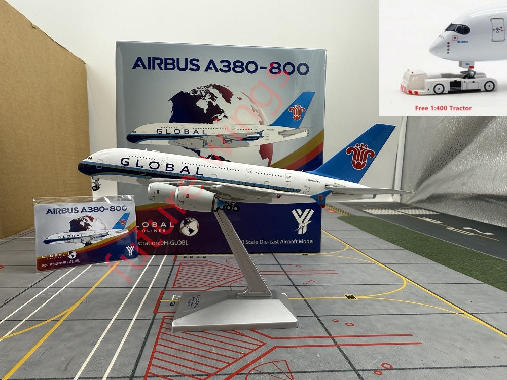 1:400 YY Wings Global Airlines A380 9H-GLOBL Aircraft Model+Tractor