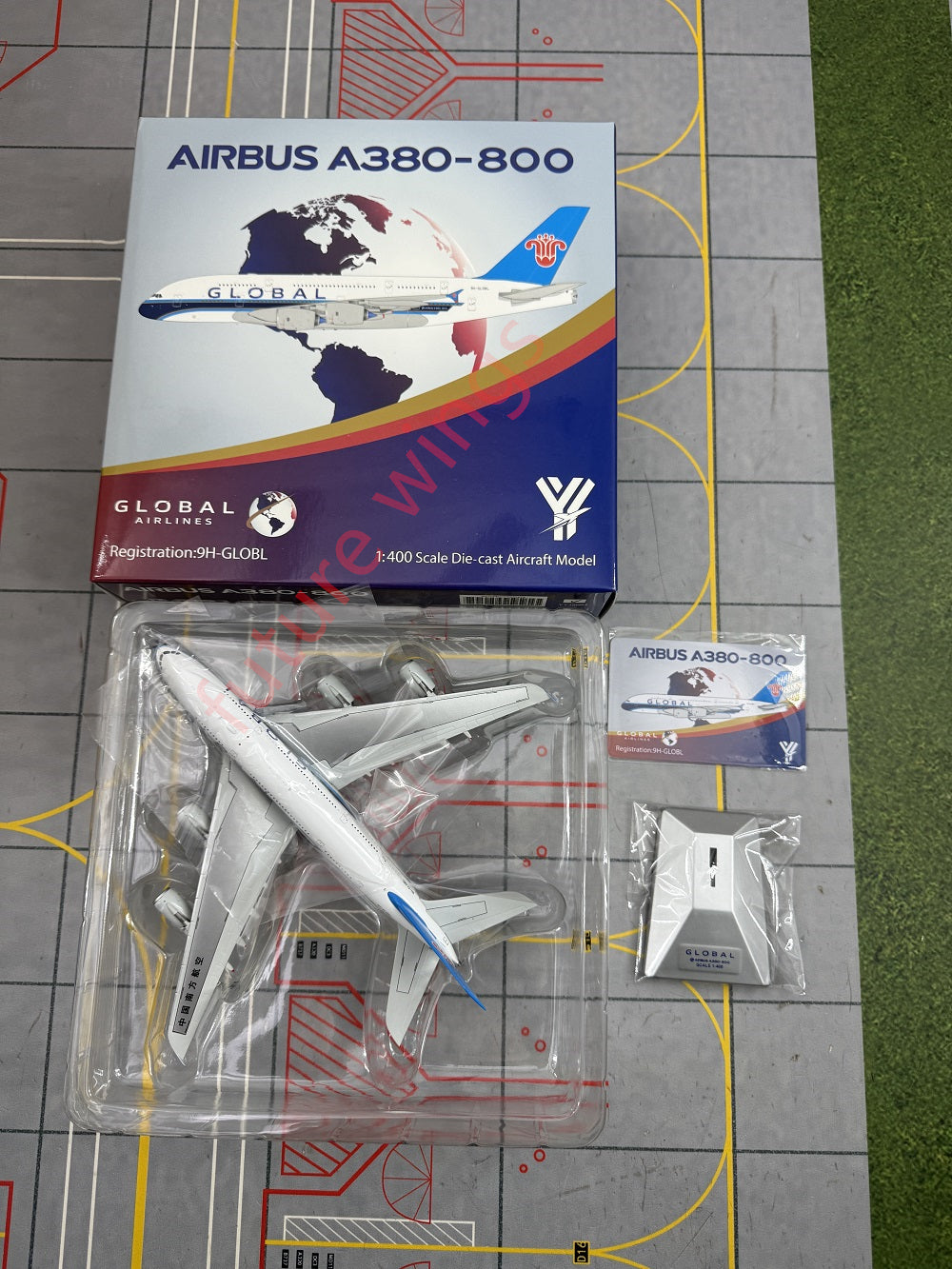 1:400 YY Wings Global Airlines A380 9H-GLOBL Aircraft Model+Tractor