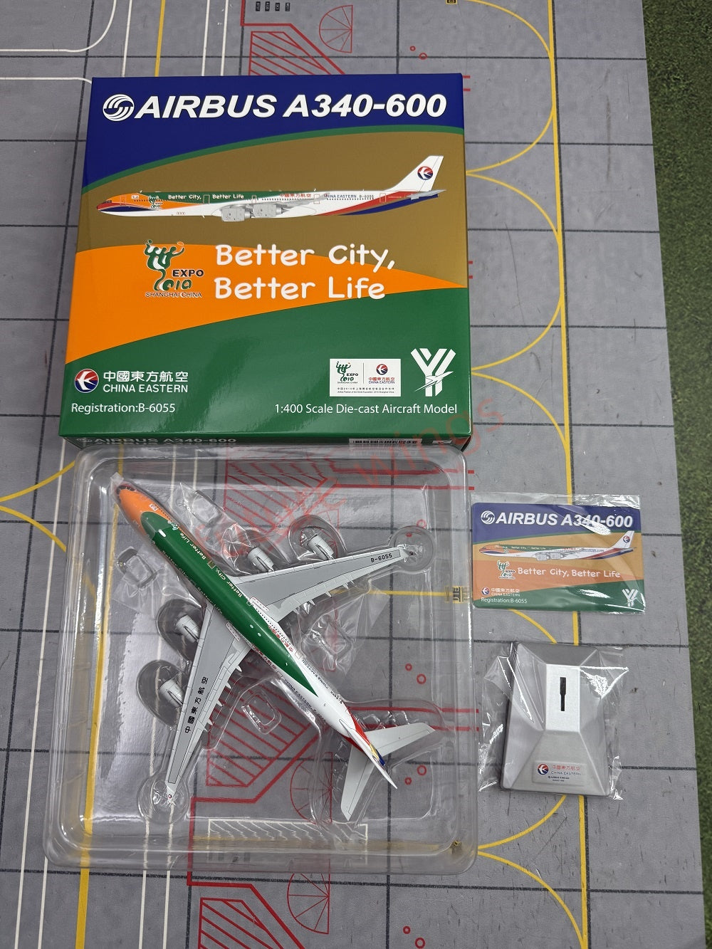 1:400 YY Wings China Eastern Airlines A340-600 B-6055 Aircraft Model+Tractor