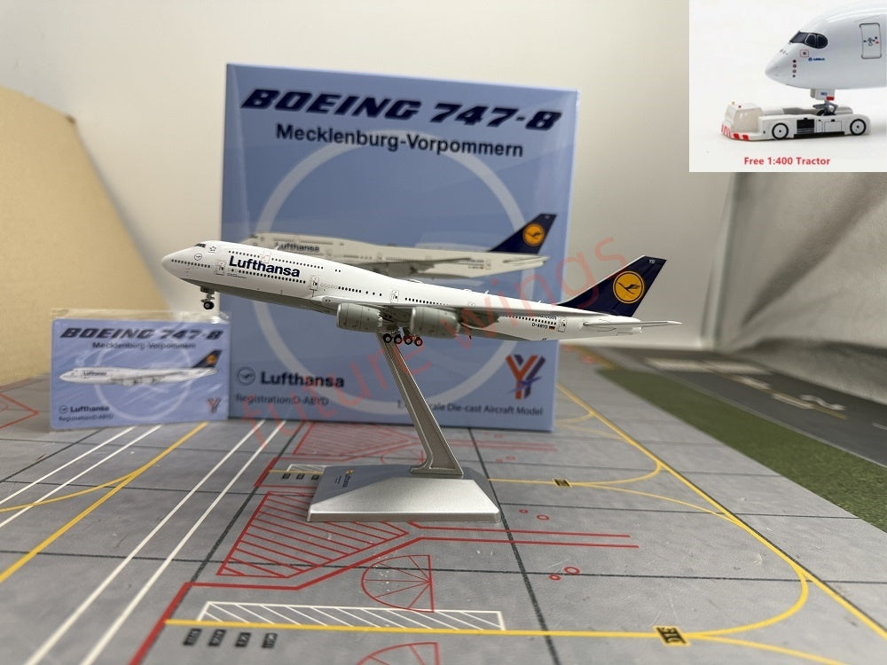 1:400 YY Wings Lufthansa Airlines Boeing 747-8 D-ABYD Aircraft Model+Free Tractor