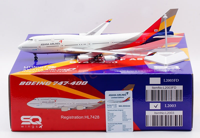 1:200 SQ Wings Asiana Airlines B747-400 HL7428 Diecast Aircraft Model