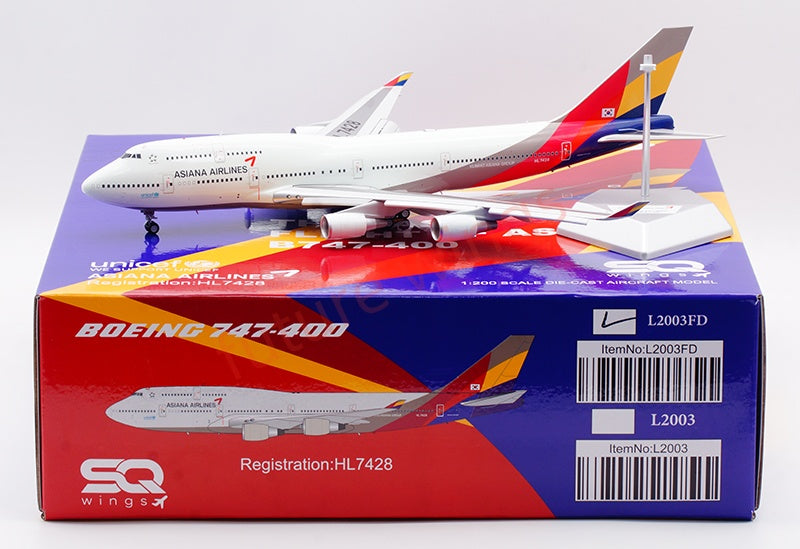 1:200 SQ Wings Asiana Airlines B747-400 HL7428 Diecast Aircraft Model