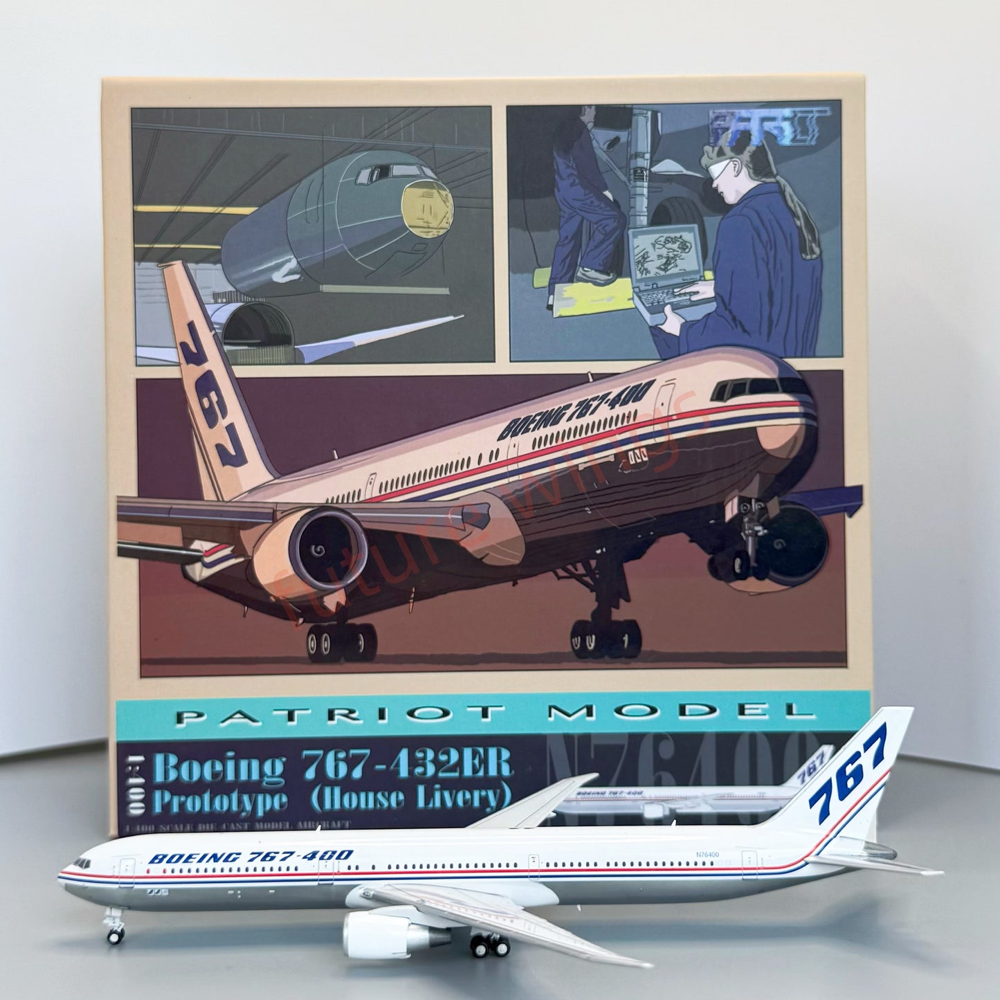 1:400 Patriot Boeing B767-400 N76400 Diecast Aircraft Model+Free Tractor