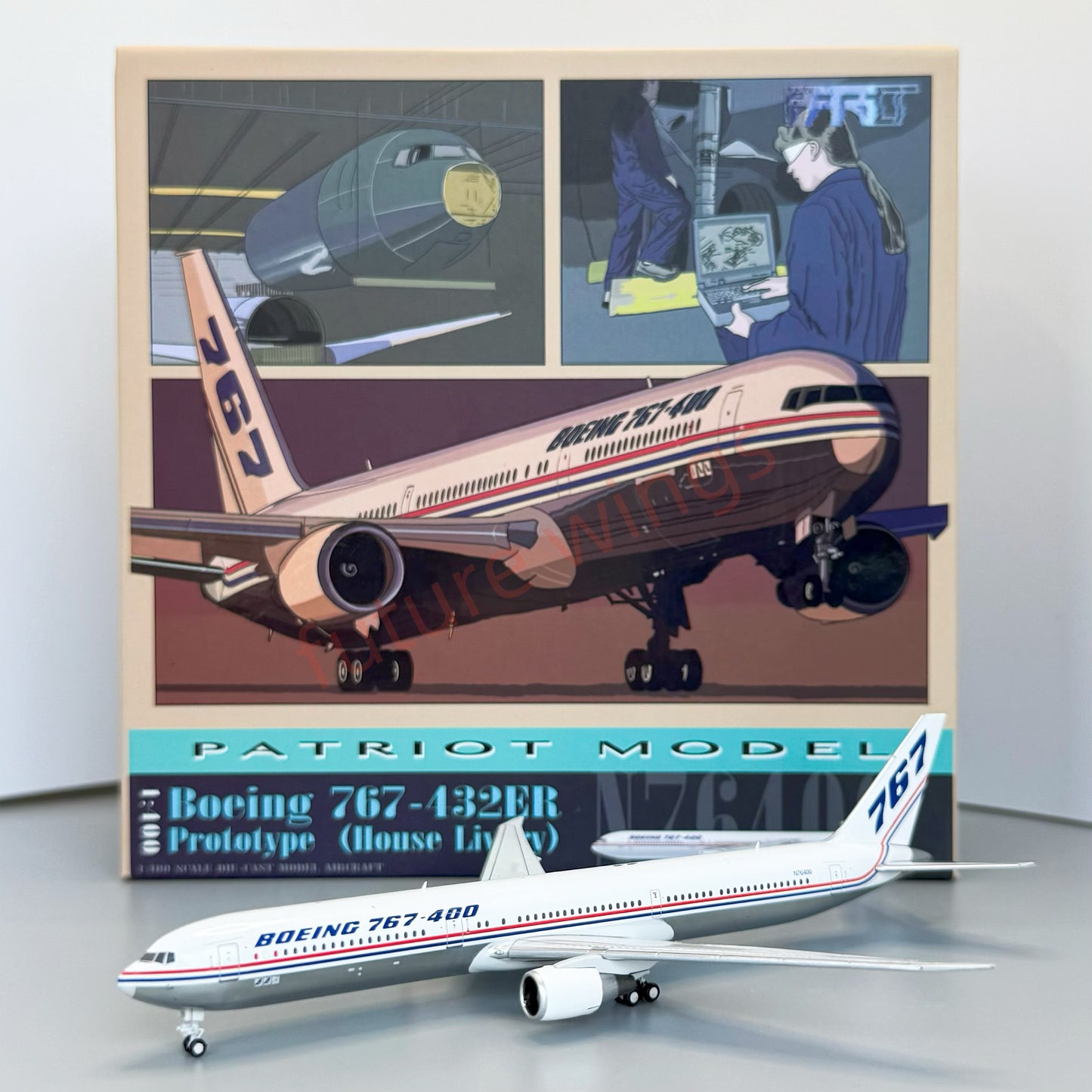 1:400 Patriot Boeing B767-400 N76400 Diecast Aircraft Model+Free Tractor