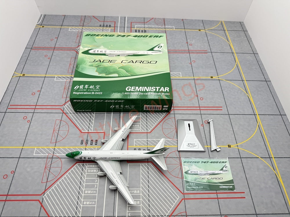 1:400 Geministar JADE Cargo B747-400 B-2422 Aircraft Model+Free Tractor