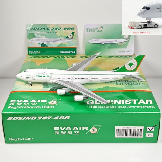 1:400 Geministar EVA Air B747-400 B-16401 Aircraft Model+Free Tractor