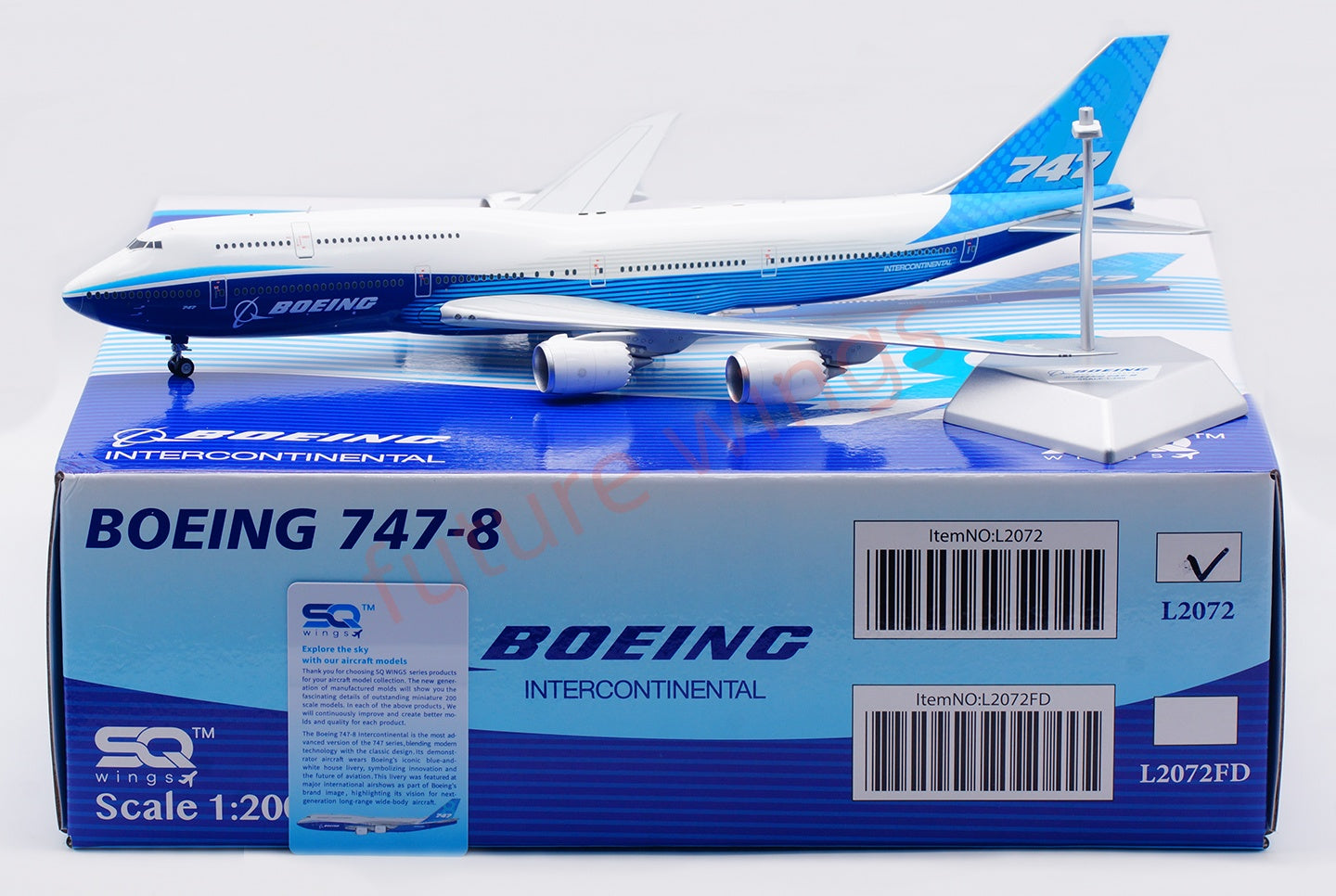 1:200 SQ Wings Boeing House Color  B747-8 Diecast Aircraft Model