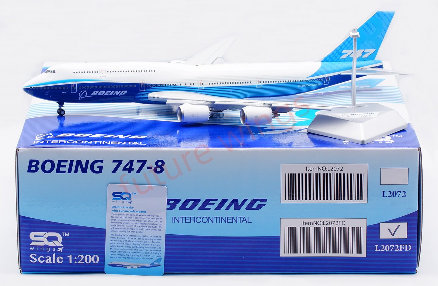 1:200 SQ Wings Boeing House Color  B747-8 Diecast Aircraft Model