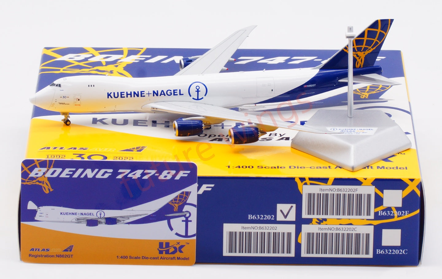 1:400 HX Models Atlas Air B747-8F N862GT Aircraft Model Free Tractor +Stand