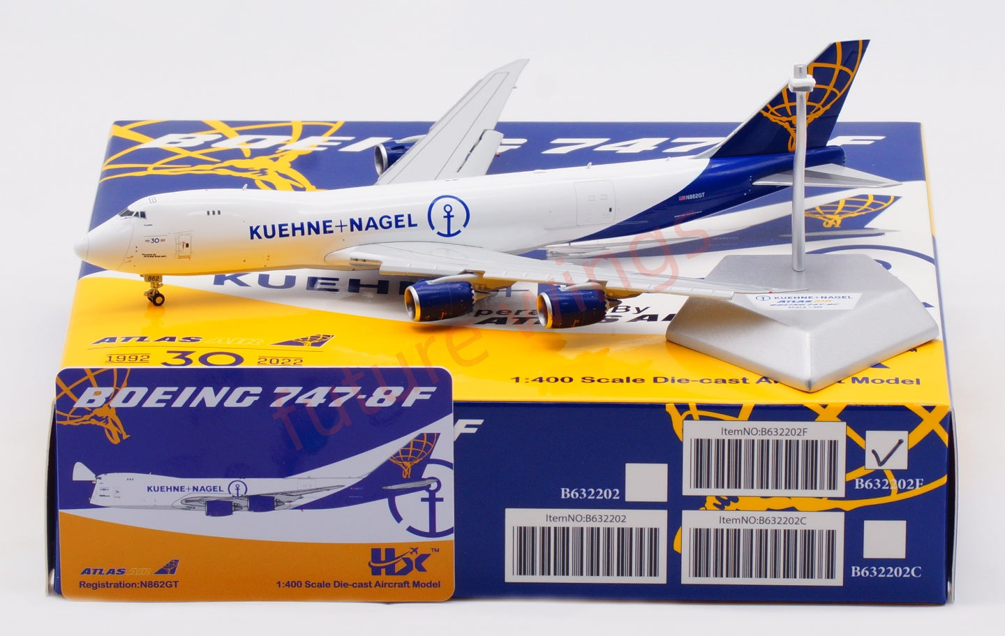 1:400 HX Models Atlas Air B747-8F N862GT Aircraft Model Free Tractor +Stand