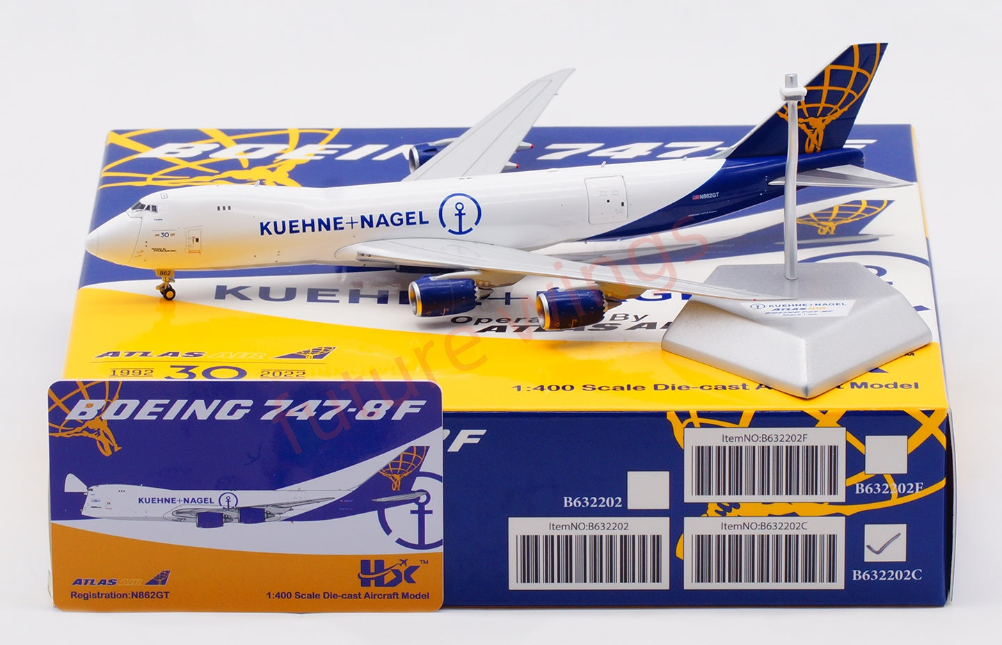1:400 HX Models Atlas Air B747-8F N862GT Aircraft Model Free Tractor +Stand