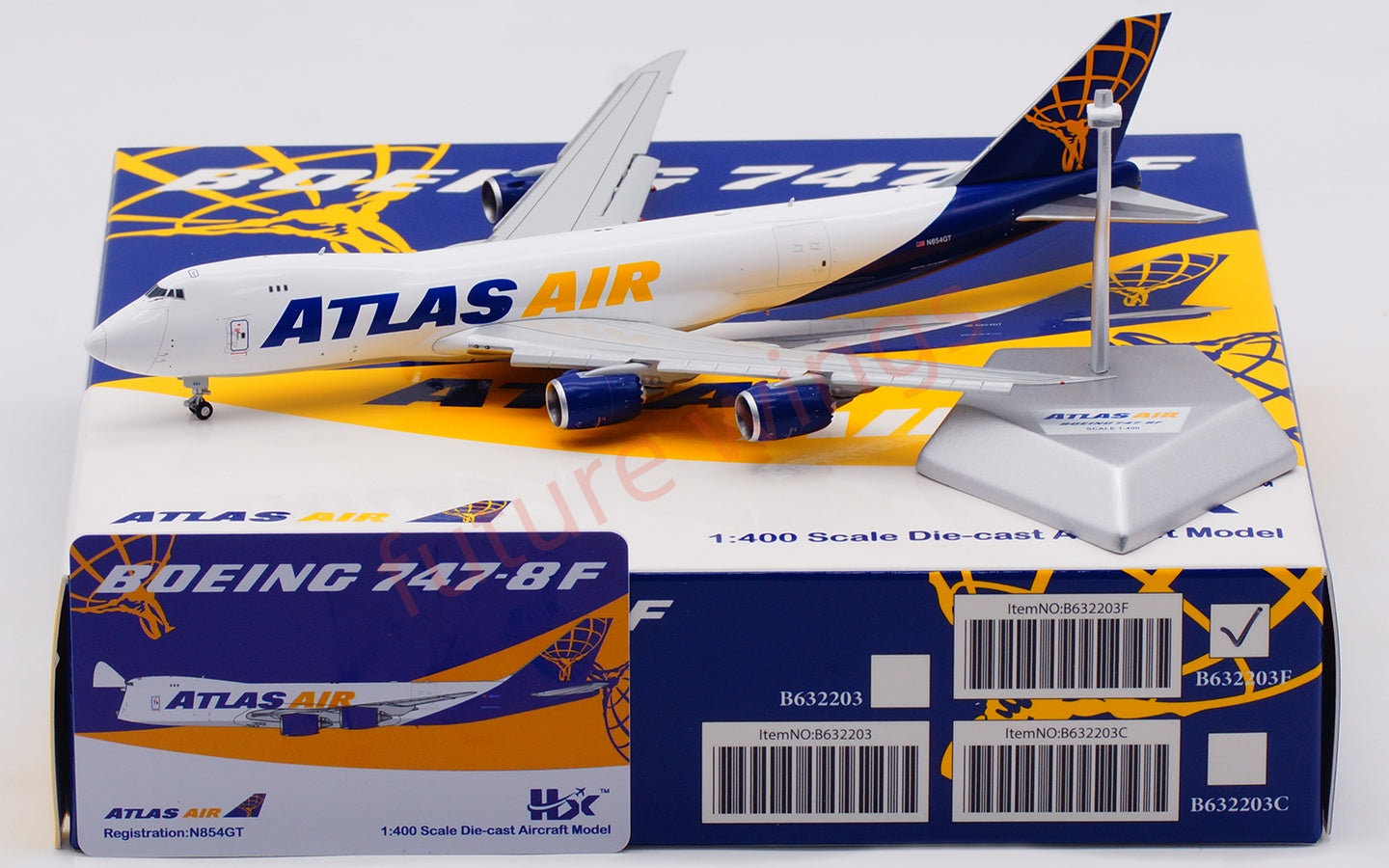 1:400 HX Models Atlas Air B747-8F N854GT Aircraft Model Free Tractor +Stand