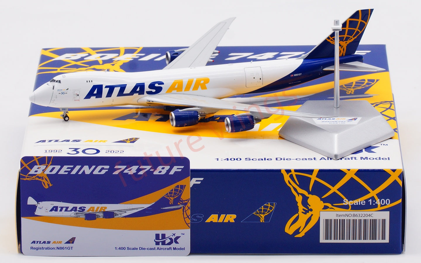 1:400 HX Models Atlas Air B747-8F N854GT Aircraft Model Free Tractor +Stand
