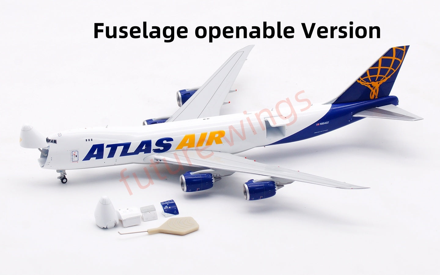 1:400 HX Models Atlas Air B747-8F N854GT Aircraft Model Free Tractor +Stand