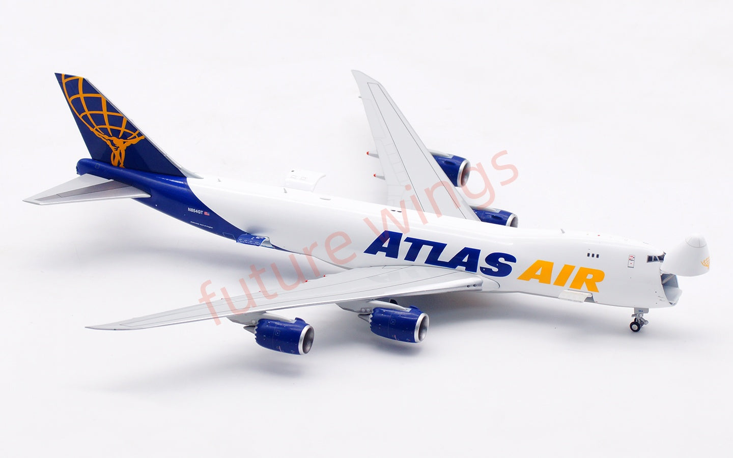 1:400 HX Models Atlas Air B747-8F N854GT Aircraft Model Free Tractor +Stand