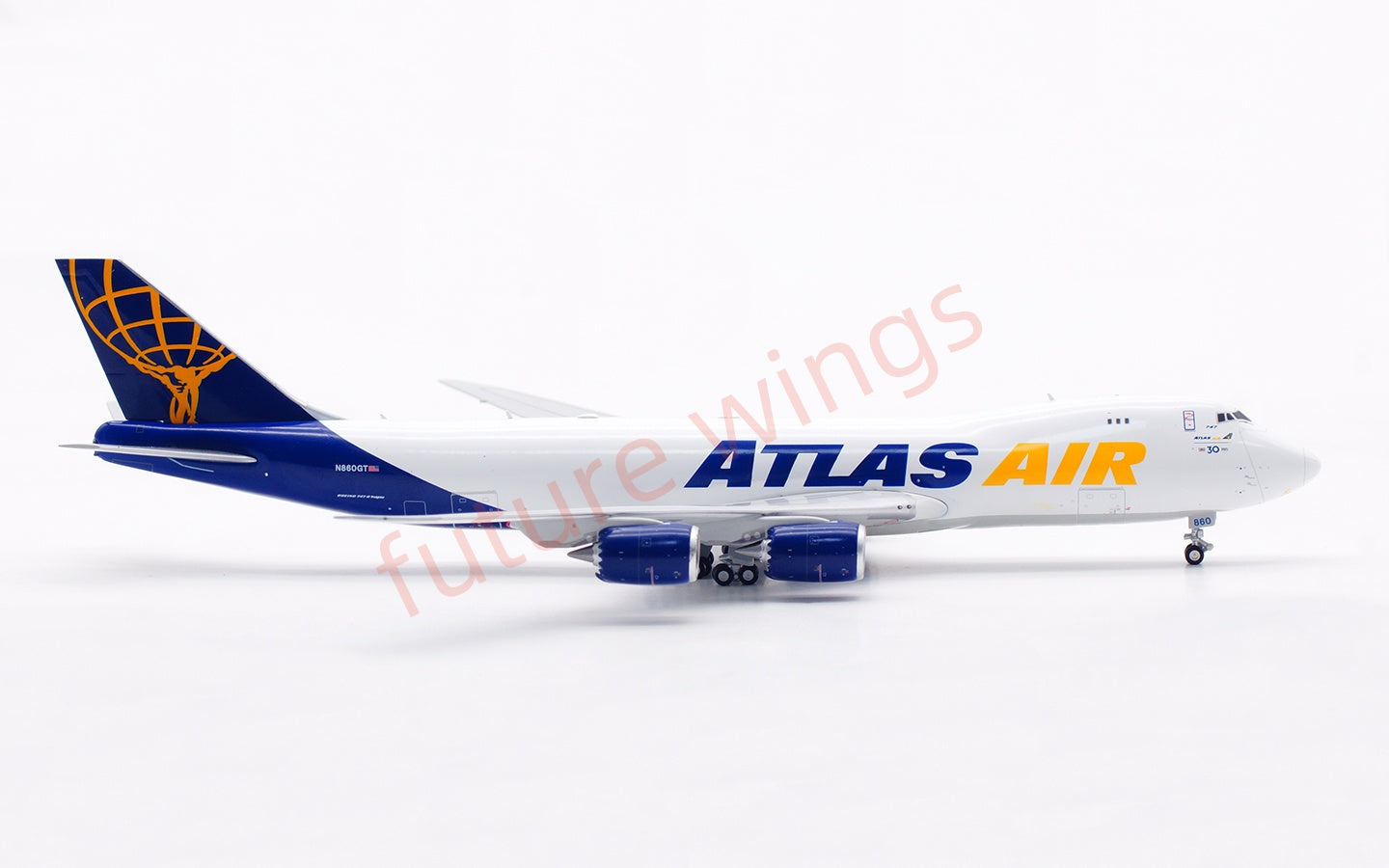 1:400 HX Models Atlas Air B747-8F N860GT Aircraft Model Free Tractor +Stand