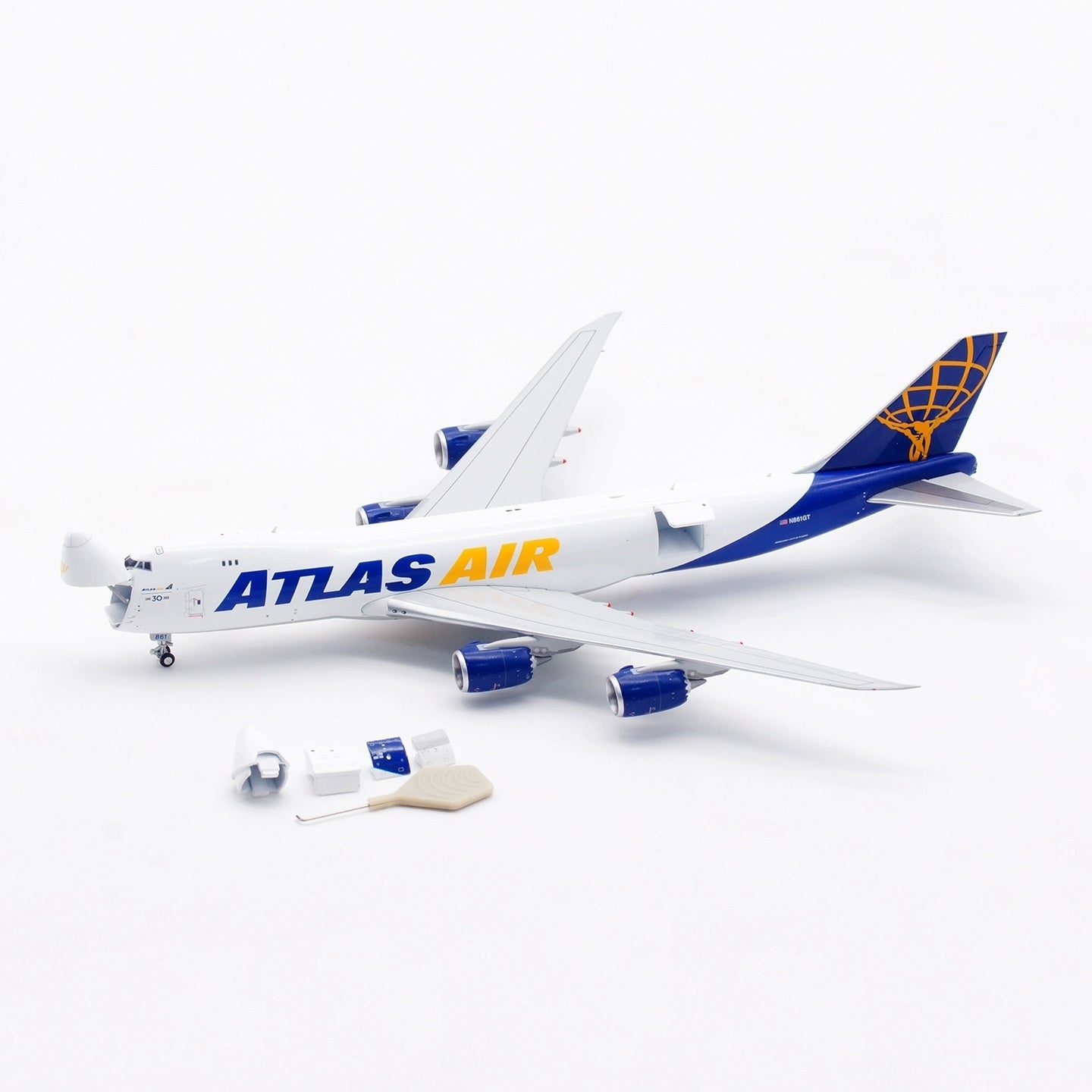 1:400 HX Models Atlas Air B747-8F N861GT “30th Years” Aircraft Model Free Tractor +Stand