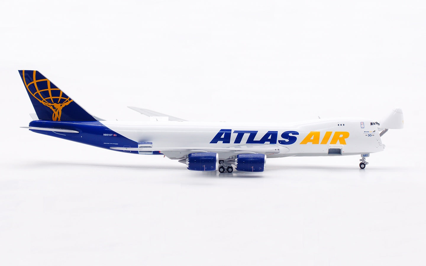 1:400 HX Models Atlas Air B747-8F N861GT “30th Years” Aircraft Model Free Tractor +Stand