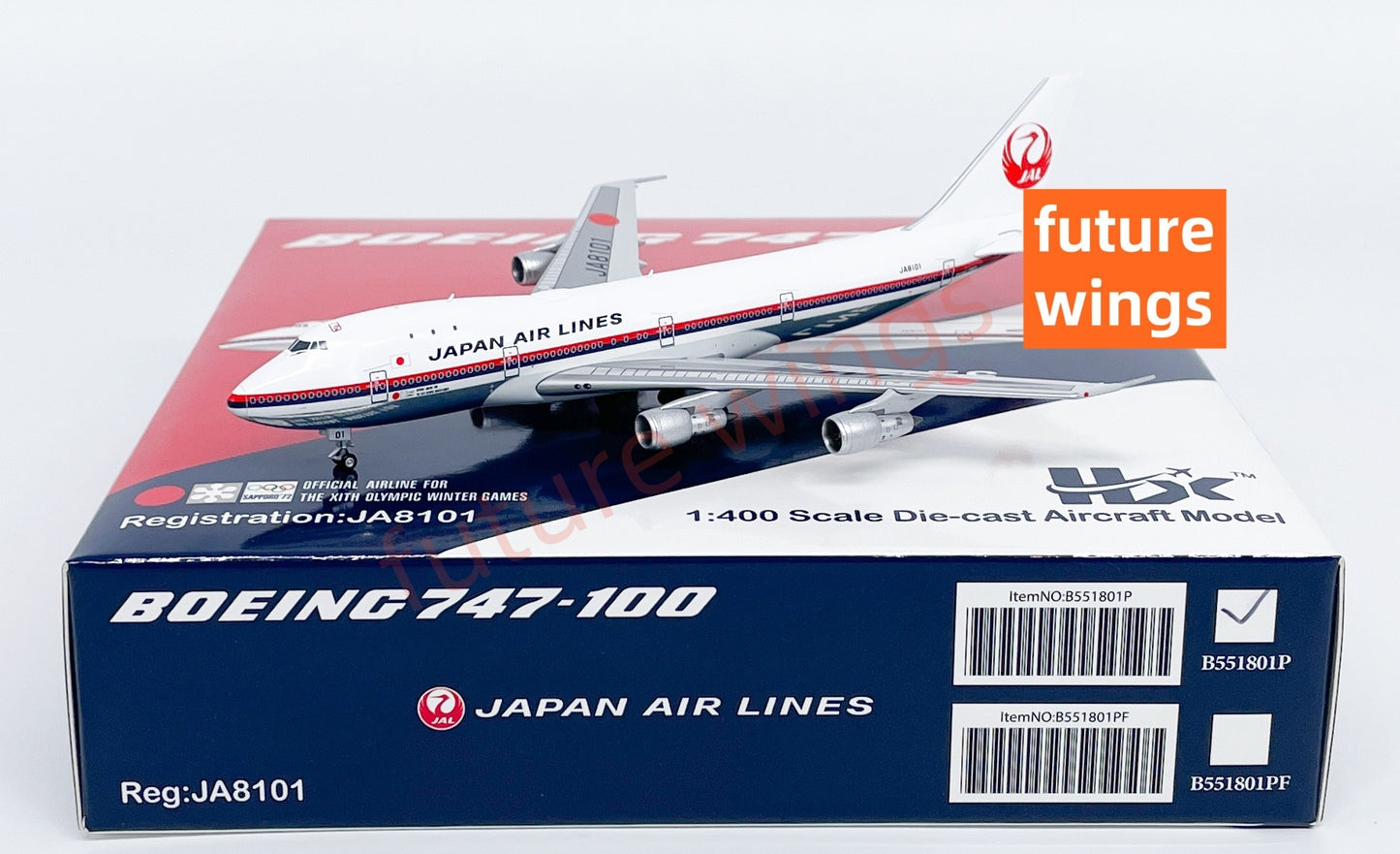 1:400 HX Models Japan Airlines B747-100 JA8101 Aircraft Model With Stand+Free Tractor