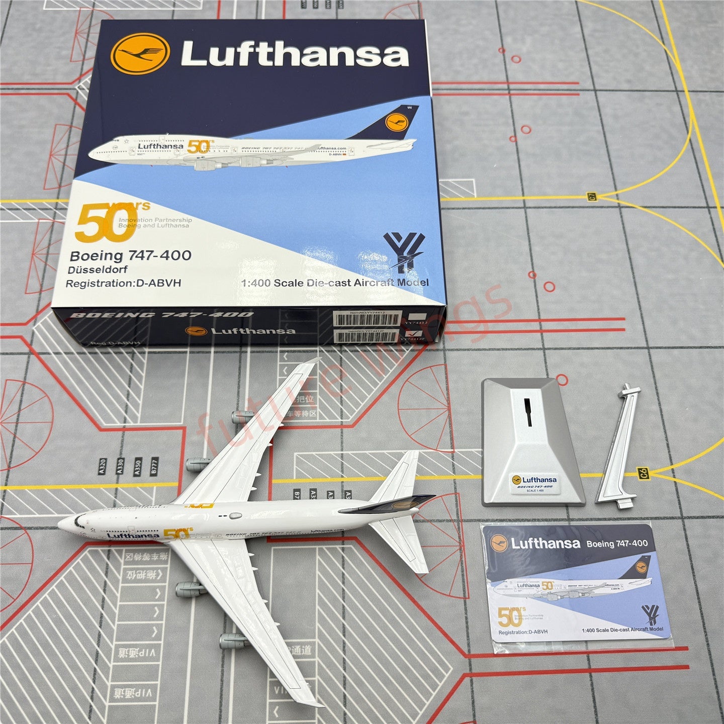 1:400 YY Wings Lufthansa Airlines Boeing 747-8 D-ABVH "50Years" Aircraft Model+Free Tractor
