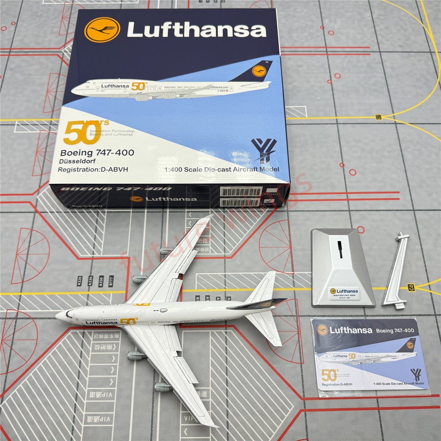 1:400 YY Wings Lufthansa Airlines Boeing 747-8 D-ABVH "50Years" Aircraft Model+Free Tractor