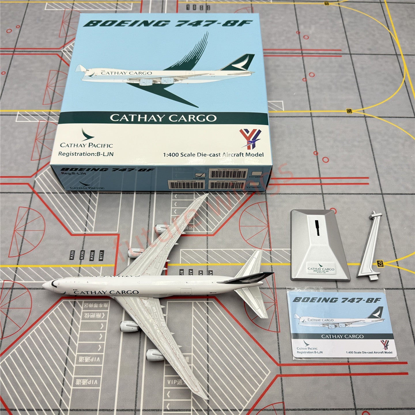 1:400 YY Wings Cathay Cargo B747-8F B-LJN Aircraft Model Free Tractor +Stand