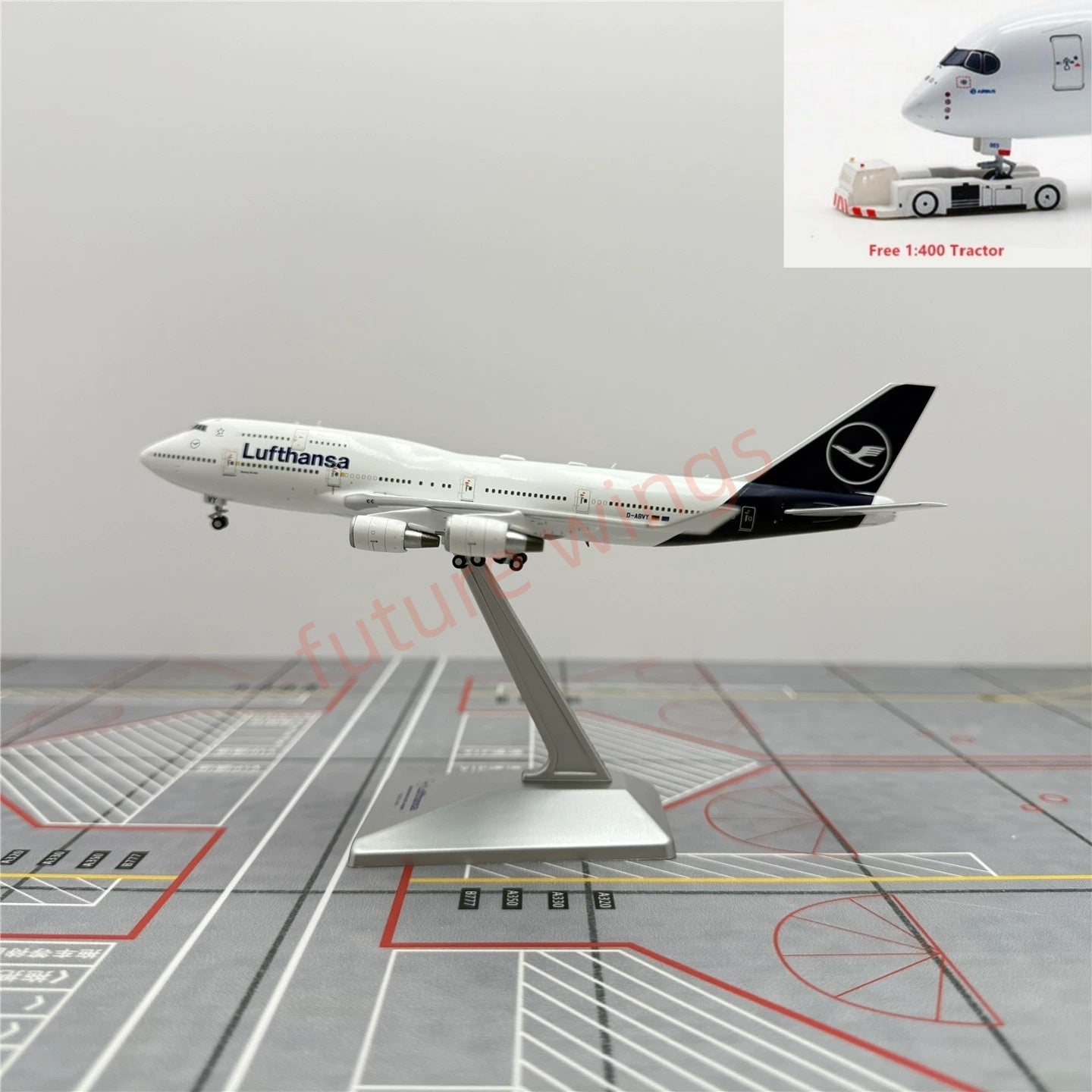 1:400 YY Wings Lufthansa Airlines B747-400 D-ABVY D-ABTA Aircraft Model+Free Tractor