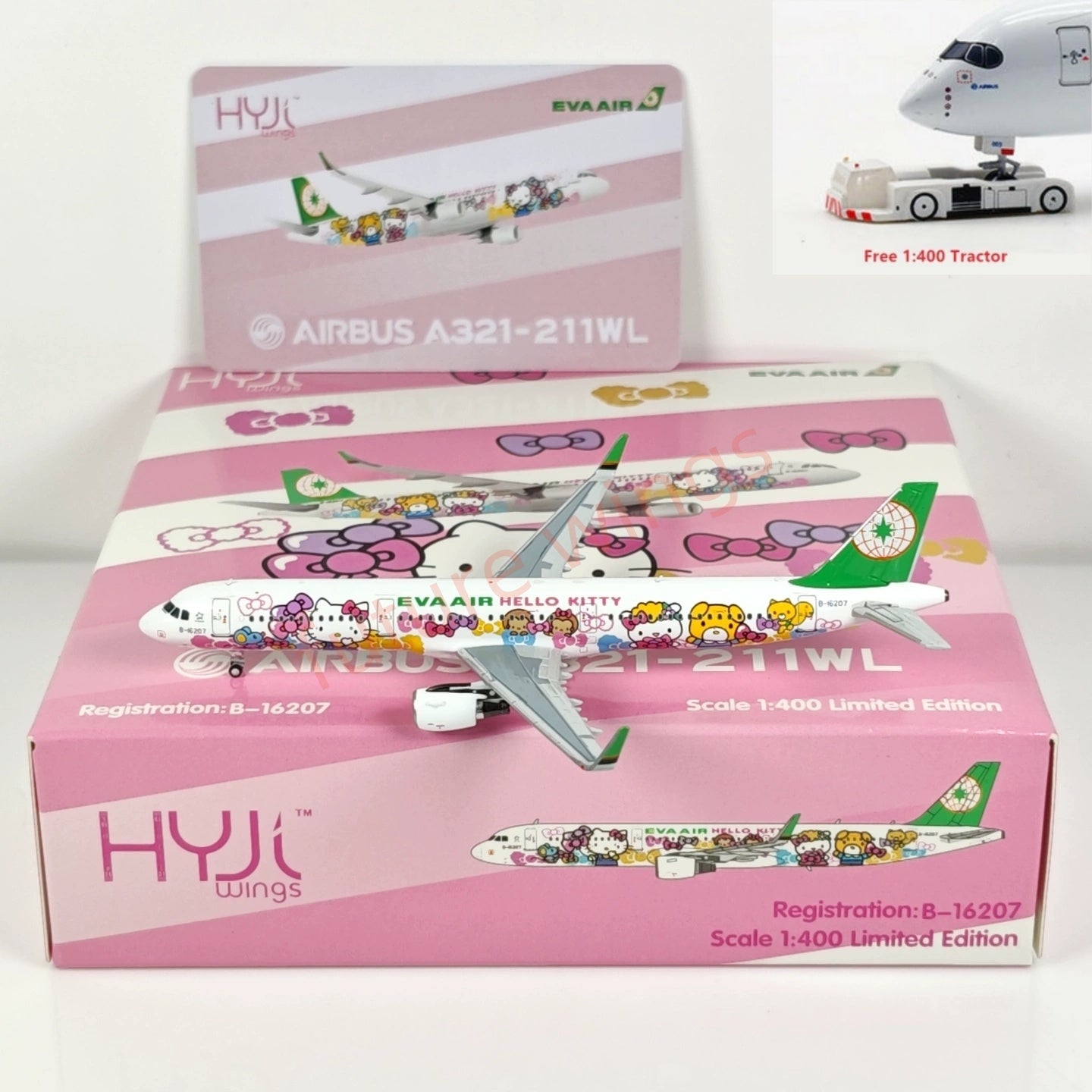 1:400 HYJL Wings EVA Air A321 B-16207 "Hello Kitty" Aircraft Model+Free Tractor