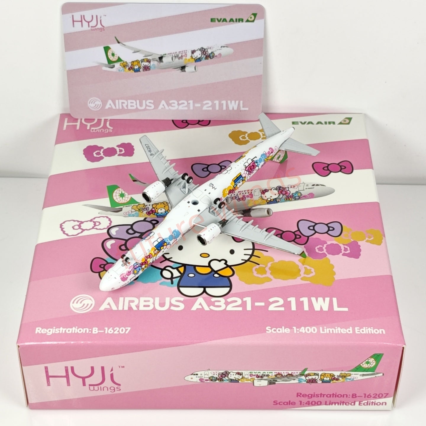 1:400 HYJL Wings EVA Air A321 B-16207 "Hello Kitty" Aircraft Model+Free Tractor