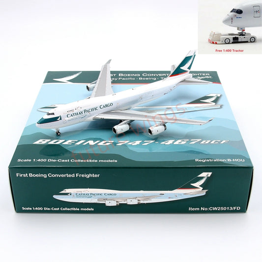 1:400 CW Cathay Pacific Cargo B747-400BCF B-HOU Aircraft Model+Free Tractor