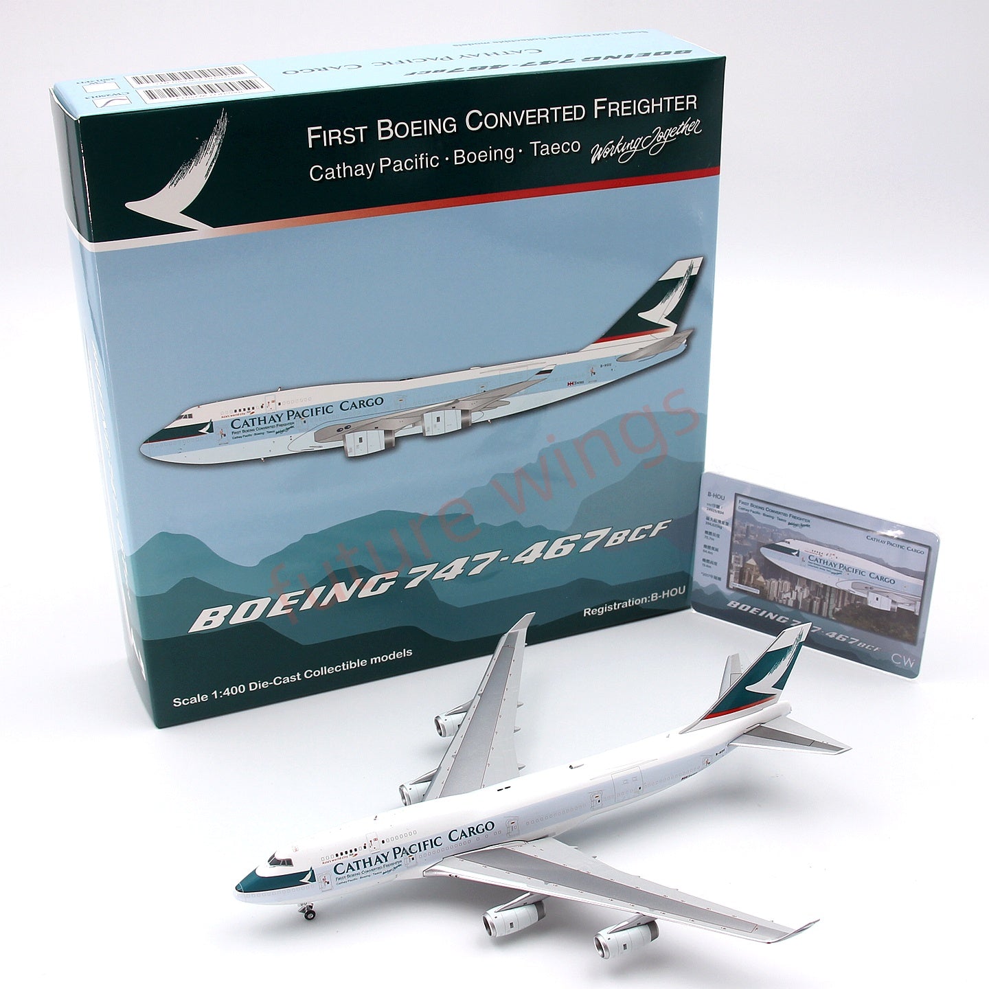 1:400 CW Cathay Pacific Cargo B747-400BCF B-HOU Aircraft Model+Free Tractor